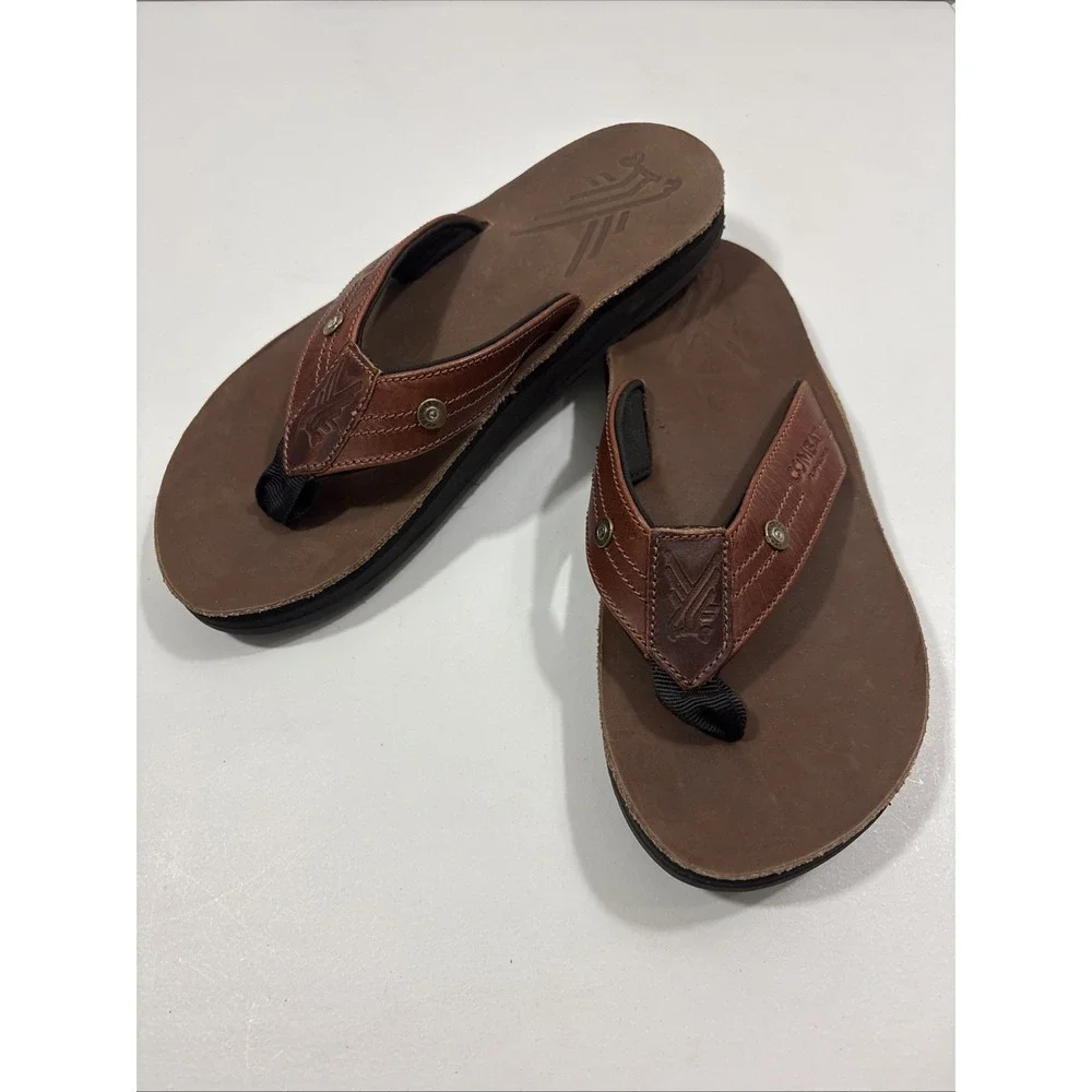 Combat Flip Flops Mens AK-47 Brown Leather Thong Sandal Sz 7 Tactical Comfort